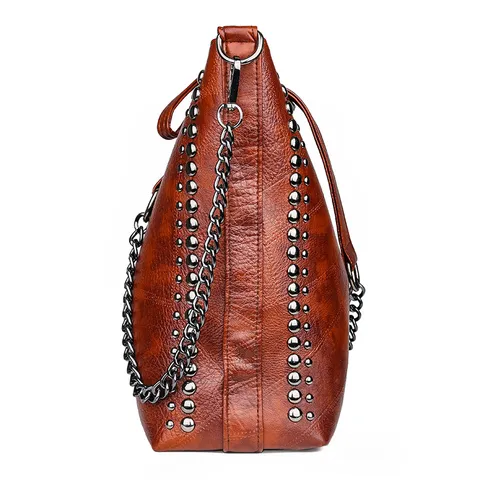 Donna Moda PU Pelle Borsa Tote Rivetto Catena Borsa a Tracolla Casual Pelle Morbida Grande Capacità Borsa