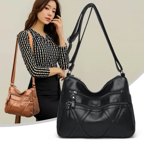Borsa a Tracolla in Pelle PU da Donna Borsa a Spalla in Morbida Pelle Tasche Multiple Vintage Casual Quotidiana