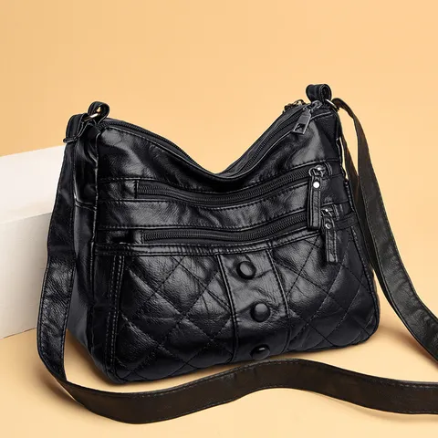 Borsa a Tracolla da Donna in Pelle PU Moda Retro Europeo Tinta Unita Borsa a Spalla Grande Capacità Tasche con Cerniera