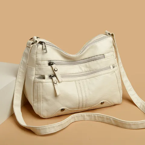 Sac Bandoulière Décontracté en Cuir PU pour Femmes Vintage Multi Fermeture Éclair Sac à Main Petite Carrée Sac Quotidien