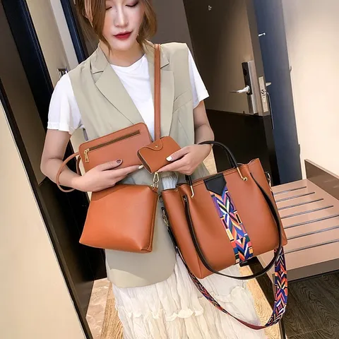 Vrouwen Mode PU Leer Tote Tas Set Vier Delige Casual Schouder Crossbody Tas Vintage Top Handvat Emmer Tas