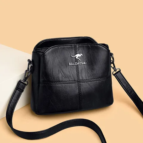Women Large Capacity PU Leather Shoulder Bag Casual Solid Color Crossbody Bag Multi-Layer Zipper Handbag