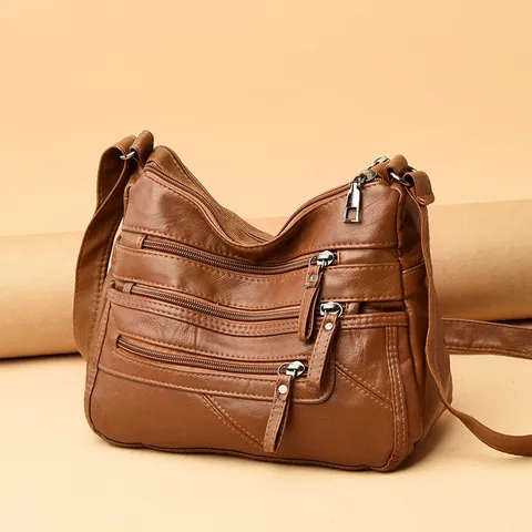 Borsa a Tracolla Casual da Donna in Pelle PU Vintage Morbida Borsa a Spalla Tasche Multiple Grande Capienza Messenger