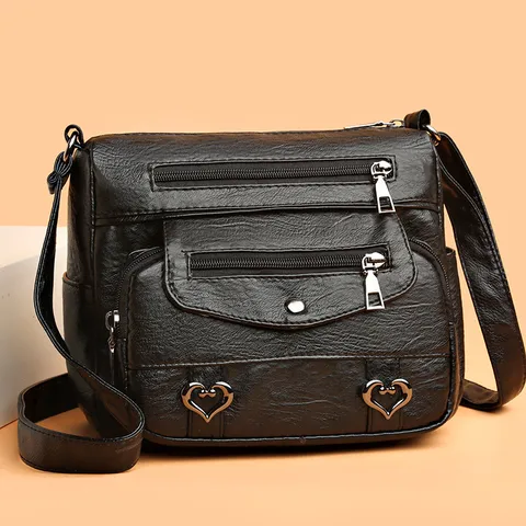 Borsa a Tracolla Vintage in Pelle PU da Donna Borsa a Spalla Casual Multitasca Borsa Morbida con Decorazione Cuore