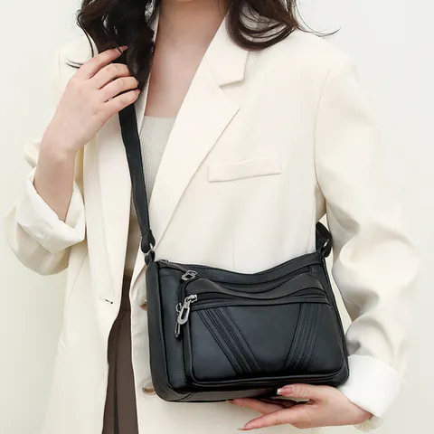 Borsa a Tracolla da Donna in Pelle PU Lavata Vintage Grande Capacità Multi-Tasca Borsa a Tracolla Casual Borsa in Morbida Pelle