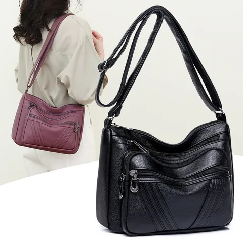 Borsa a Tracolla da Donna in Pelle PU Lavata Vintage Grande Capacità Multi-Tasca Borsa a Tracolla Casual Borsa in Morbida Pelle