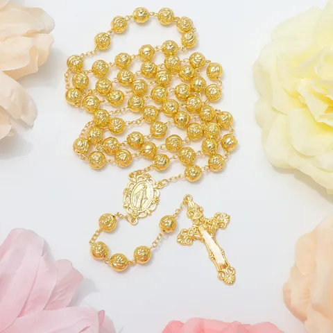 Collana Rosario Cattolico Vintage Pendente Croce Catena di Perline di Rosa in Plastica Gioielli di Moda Retro Per Unisex