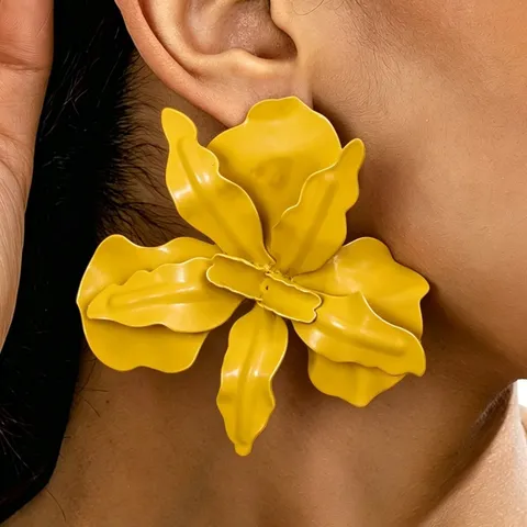 Modische Overdreven Grote Bloemen Metaal Geverfde Oorknopjes Voor Vrouwen Trendy Statement Oorbellen Feest Sieraden Cadeau