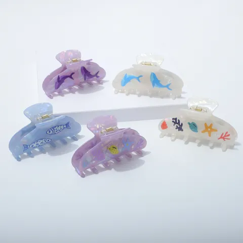Zomer Oceaanserie Hars Haarklem Haai Zeester Schelp Walvis Patroon Haarspeld Voor Vrouwen Ins Stijl Zoete Haaraccessoires