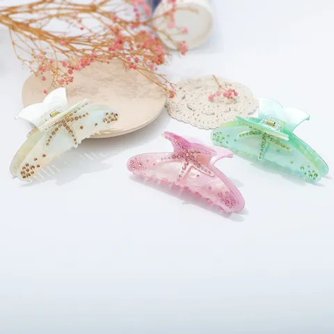 Grote Zeester Hars Haarklem Met Strass Ingelegd Marmertextuur Haargrijper Elegante Oceaan Stijl Haaraccessoires Voor Dames