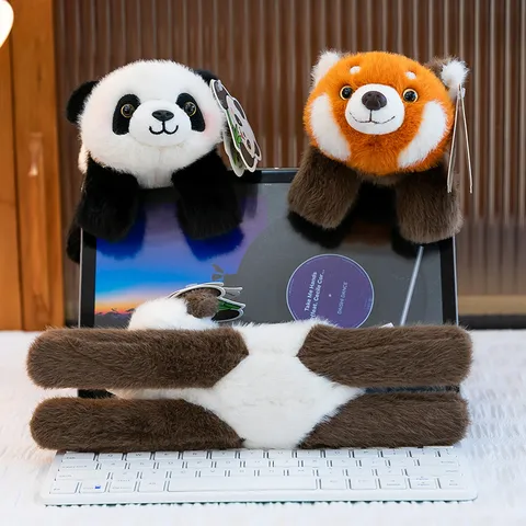Cute Cartoon Animal Panda Raccoon Plush Toy Slap Bracelet Wristband And Fridge Magnet Creative Stuffed Doll Gift