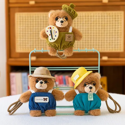 Cute Cartoon Plush Bear Doll Pendant Fluffy Stuffed Animal Keychain Bag Charm For Kids