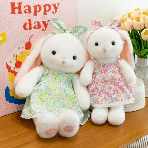 Knuffel Me Baby Langoor Konijn Pluche Speelgoed Bloemenjurk Schattig Pluche Dier Landelijke Stijl Pluche Pop Verjaardagscadeau