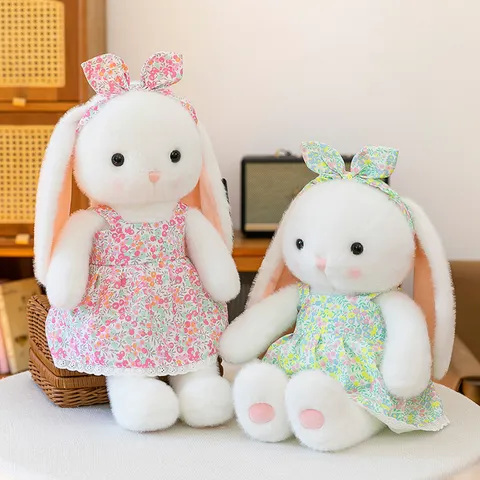 Knuffel Me Baby Langoor Konijn Pluche Speelgoed Bloemenjurk Schattig Pluche Dier Landelijke Stijl Pluche Pop Verjaardagscadeau