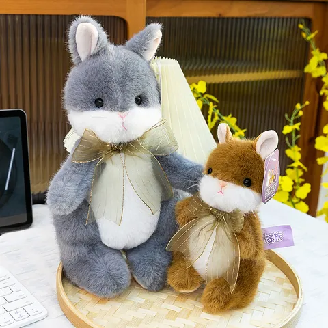 Cute Standing Rabbit Plush Toy Stuffed Animal With Bow Healing Soft Doll Birthday Gift For Kids Home Decor