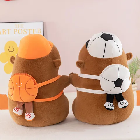 Tekenfilm Sport Serie Capybara Pluche Speelgoed Voetbal Basketbal Rugzak Pop Leuk Gevuld Dier Creatief Cadeau Voor Vrienden