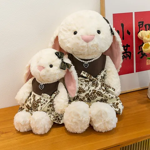 Kawaii Langohren Kaninchen Plüschtier Süße Kuscheltier Puppe Mit Perlenkette Valentinstag Geschenk Für Mädchen
