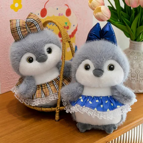 Lindo Simulación Pingüino Juguete de Peluche Animal de Peluche Suave Muñeca de Terciopelo de Visón Dorado con Vestido Lazo Regalo para Niños Niñas