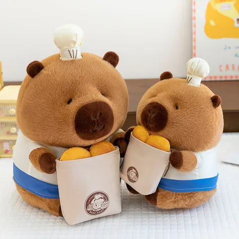 Lindo Peluche de Carpincho Animal de Peluche Muñeca de Pan de Chef Felpa Suave Almohada de Abrazo Regalo de Cumpleaños