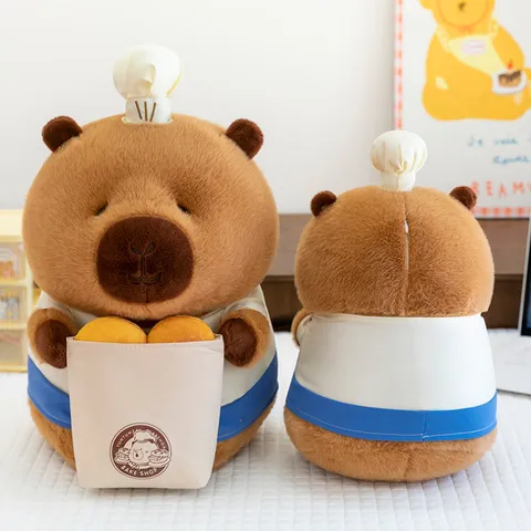 Lindo Peluche de Carpincho Animal de Peluche Muñeca de Pan de Chef Felpa Suave Almohada de Abrazo Regalo de Cumpleaños