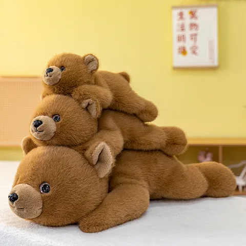 Cute Lying Brown Bear Plush Toy Simulation Stuffed Animal Doll Soft Fluffy Hugging Pillow Birthday Gift For Kids