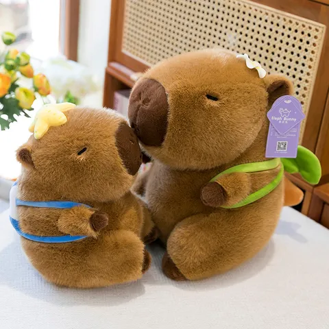 Lindo Juguete de Peluche Capibara Animal de Peluche Con Diseño de Aro de Natación y Palmera Suave Forro Polar de Visón Muñeca Decoración del Hogar Regalo