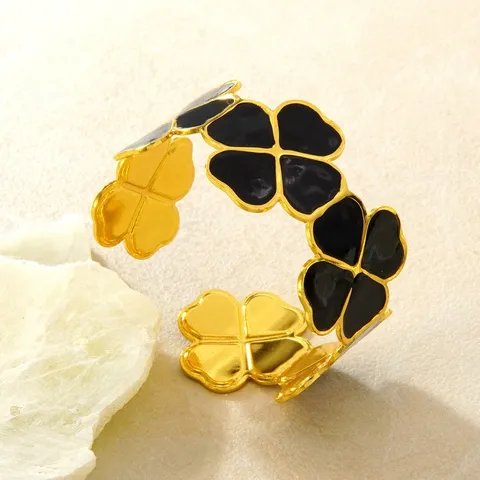 Brazalete Abierto de Acero Inoxidable Esmalte Flor para Mujer Elegante Trébol Planta Joyería de Mano Luz Lujo Moda Puño Brazalete Regalo