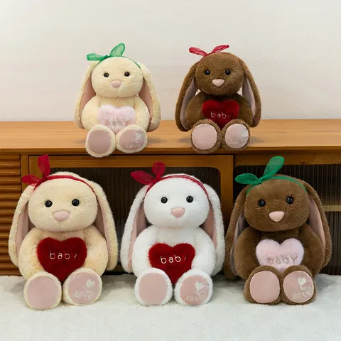 Soft Cute Long Ear Rabbit Plush Toy Stuffed Animal Doll Heart Pillow Fluffy Cuddly Pillow Birthday Gift For Girls