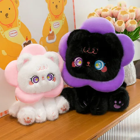 Cute Sunflower Cat Plush Toy Stuffed Animal Soft Fluffy Kitty Doll Kawaii Room Decor Birthday Gift For Kids Girls