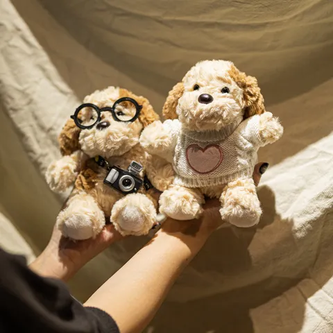 Cute Cartoon Dog Plush Toy Stuffed Animal Palm-Sized Kawaii Pet Doll With Outfits Creative Birthday Gift For Girls