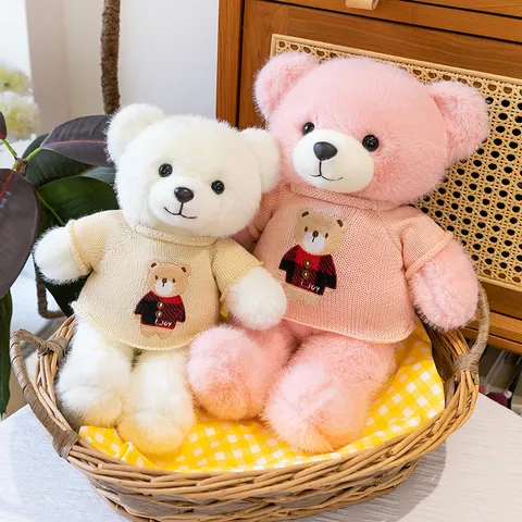 Süßer Cartoon Teddybär Plüschtier Stofftier Mit Gestricktem Pullover Weiche Puppe Freundin Geburtstagsgeschenk