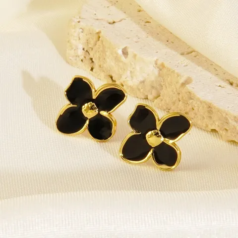 Orecchini a Bottone a Forma di Fiore in Acciaio Inossidabile 304 Minimalista Dolce Smalto a Goccia d'Olio Orecchini Floreali per Donna Gioielli