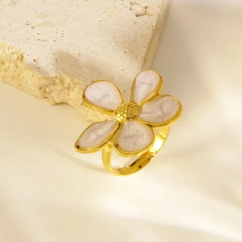 Stainless Steel Drip Oil Flower Brooch Niche Sweet Floral Ring Jewelry Set For Women Daily Light Luxury Enamel Accessories