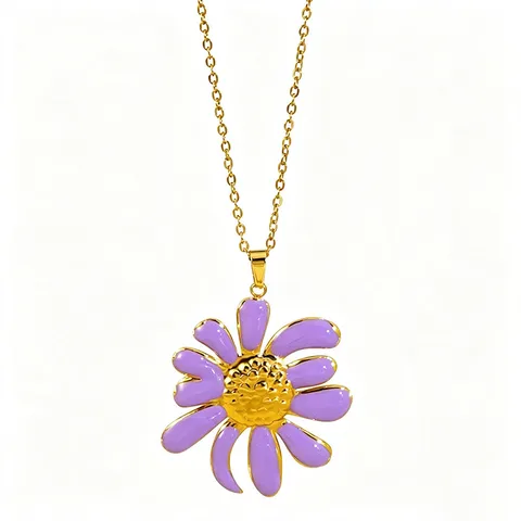 Set Di Gioielli In Acciaio Inossidabile Smalto Fiore Placcato Oro 18K Collana Pendente Anello Spilla Per Donna Stile Dolce