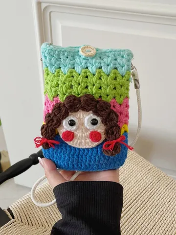 Süß Cartoon Puppe Strick Umhängetasche Trendige Handgemachte Häkeln Garn Mini Schultertasche Leichte Kleine Münztasche Für Damen Mädchen Alltag Dekor