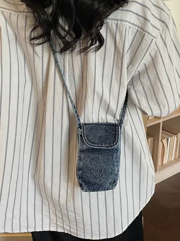 Retro Minimalist Denim Canvas Crossbody Phone Bag Women Casual Solid Color Small Shoulder Bag Coin Purse