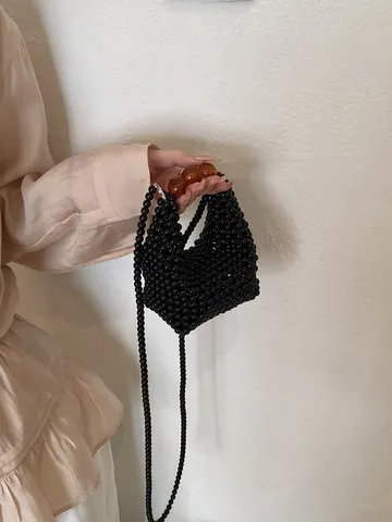 Women Fashion Mini Beaded Crossbody Bag Artificial Pearl Handbag Sweet Style Cute Shoulder Bag Daily Purse