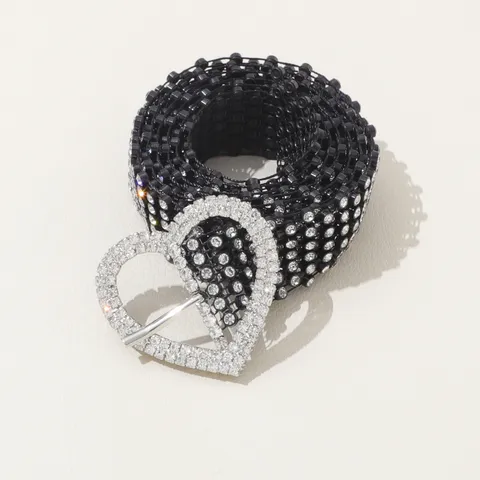 Western Luxury Sexy Plastic Woven Mesh Body Chain Alloy Rhinestone Heart Buckle Waist Chain Fashion Waist Belt For Party Women