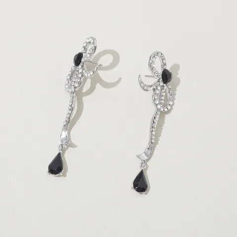 Vintage Zinklegierung Strass Schleife Lange Ohrstecker Mit 925 Sterlingsilber Ohrstecker-Stift Eleganter Geometrischer Hängeohrringe Für Damen Party Schmuck Geschenk