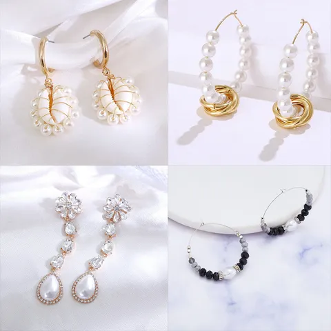 Vintage Legering Kunstparel Hangoorbellen Voor Dames Geometrische Strass Hangende Oorbellen Met 925 Sterling Zilver Stift Sieraden Cadeau