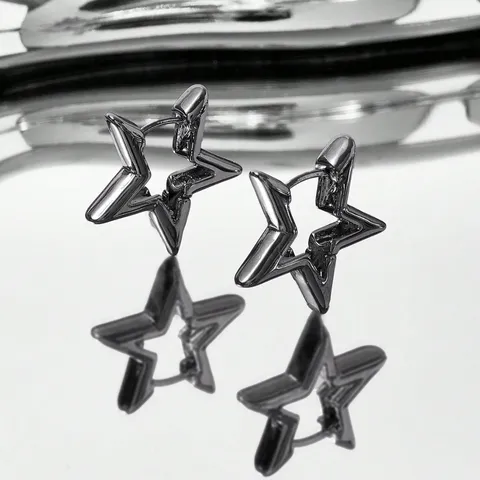 Koreaanse Stijl Minimalistisch Zinklegering Opengewerkt Pentagram Ster Oorringen Met 925 Sterling Zilver Stift Voor Vrouwen Mode Geometrische Sieraden Cadeau