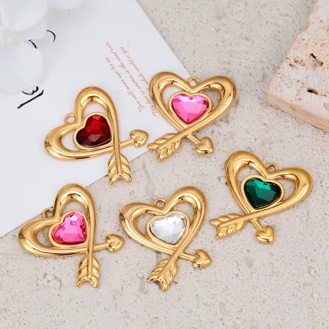 Stainless Steel Heart Arrow Rhinestone Pendant Charms For DIY Necklace Bracelet Making Minimalist Jewelry Accessories For Women
