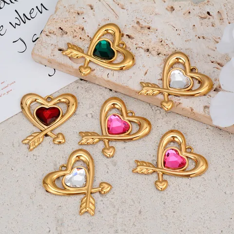 Stainless Steel Heart Arrow Rhinestone Pendant Charms For DIY Necklace Bracelet Making Minimalist Jewelry Accessories For Women