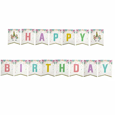 Bannière de Fête d'Anniversaire Licorne Guirlande en Papier Pailleté Décorations Joyeux Anniversaire Fournitures de Célébration pour Enfants