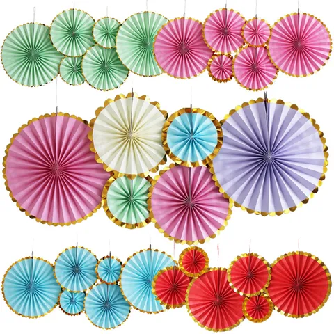 Ensemble de Fleurs en Éventail en Papier Bronzé Décoration de Fond de Fête de Mariage Ornements Suspendus en Carton