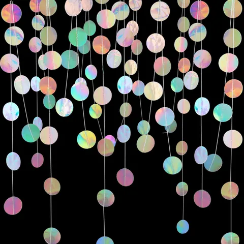 Guirlandes en Papier Laser Argenté Holographique Rond Étoile Cœur Bannières Pour Fête d'Anniversaire Mariage Décoration Suspendue