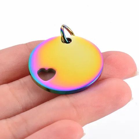 Stainless Steel Mirror Polished Round Tag Hollow Heart Charm For DIY Jewelry Making Pendants Necklace Engraving Material
