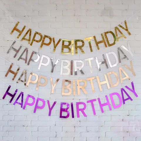Happy Birthday Banner Mirror Glitter Paper Letter Bunting Garland Hanging Decorations For Kids Adult Birthday Party Supplies