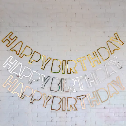 Bannière Lettre Miroir Creuse Joyeux Anniversaire Guirlande Fête Suspendue Décoration Papier Pailleté Fournitures Fête Anniversaire