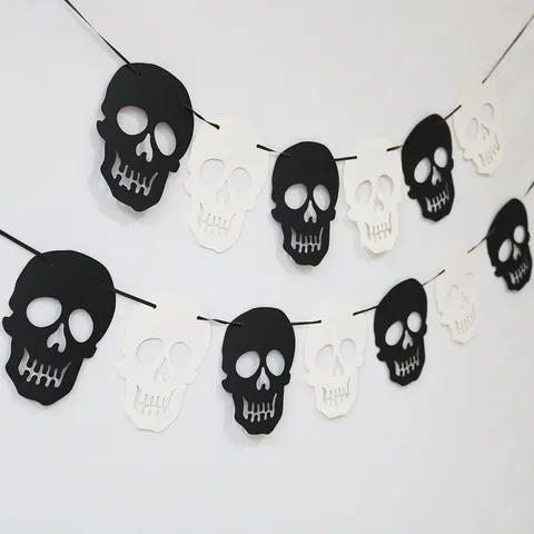 Halloween Paper Garland Banner Spooky Pumpkin Ghost Skull Hanging Bunting Flags For Party Bar KTV Mall Indoor Wall Decor